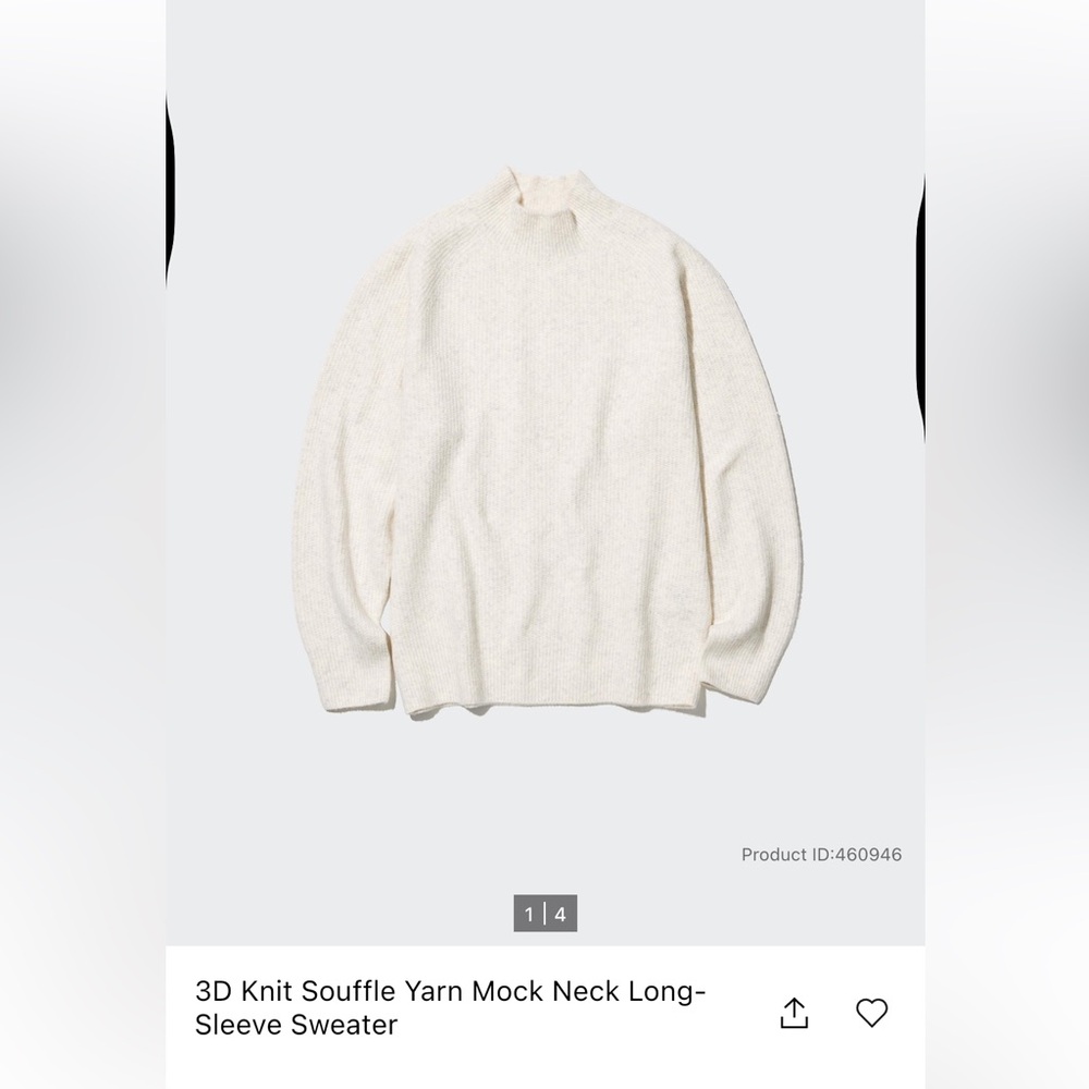 Men's Uniqlo 3D Knit Souffle Yarn Mock Neck Long-Sleeve Sweater